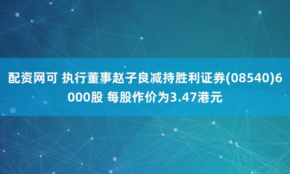 配资网可 执行董事赵子良减持胜利证券(08540)6000股 每股作价为3.47港元